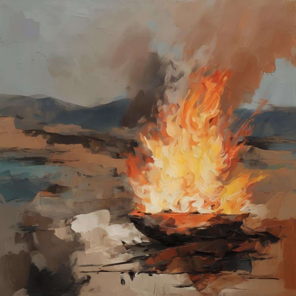 Φλόγες και καπνός από ηφαίστειο έκρηξη σε άγρια φύση.