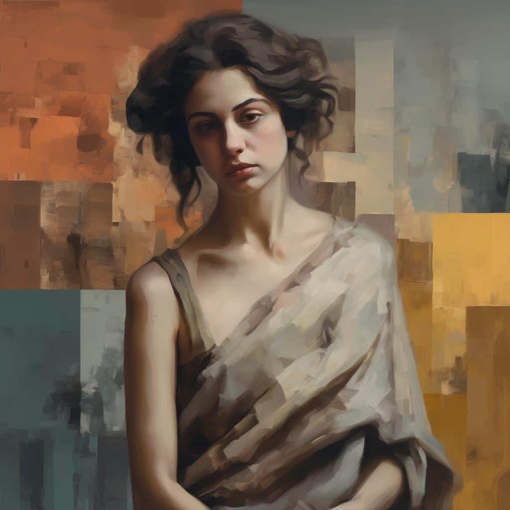 Αρμονική πορτρέτο γυναίκας με δημιουργικό καμβά φόντου.