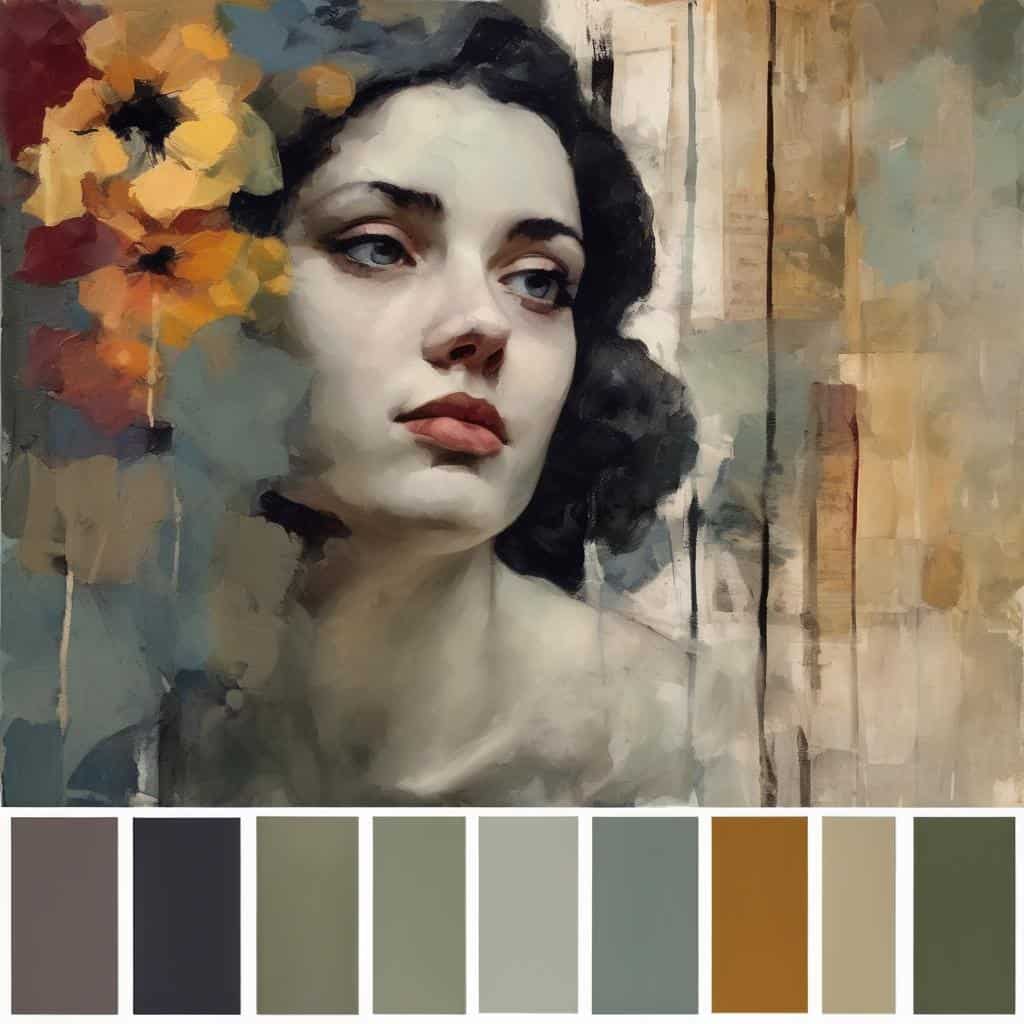 Ανθρώπινη προσωπογραφία σε αφηρημένο στυλ, ζωγραφική με χρώματα και χρωματική παλέτα.